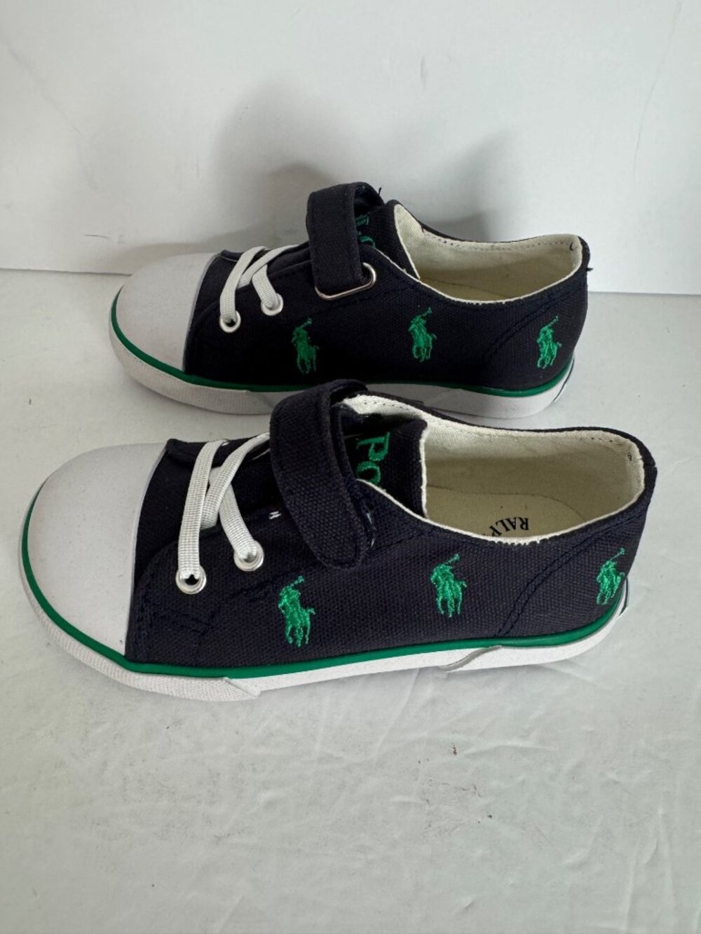 Polo Ralph Lauren Bal Harbour Cap Toe Repeat Toddler Sneaker Size 9 Navy Green - Picture 3 of 6